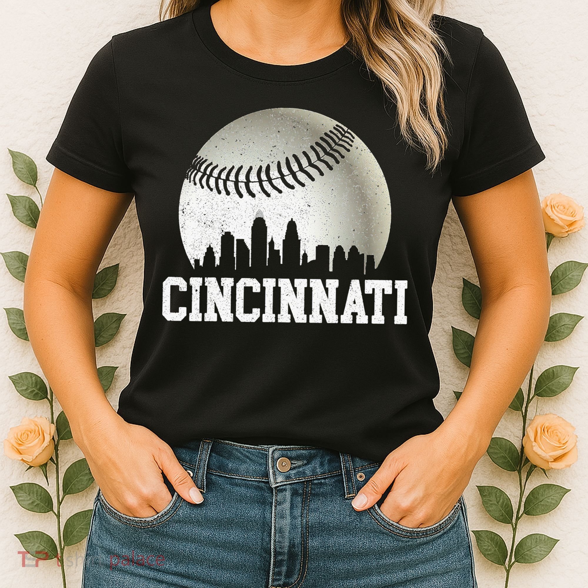Cincinnati Skyline City Baseball Met At Women's T-Shirt