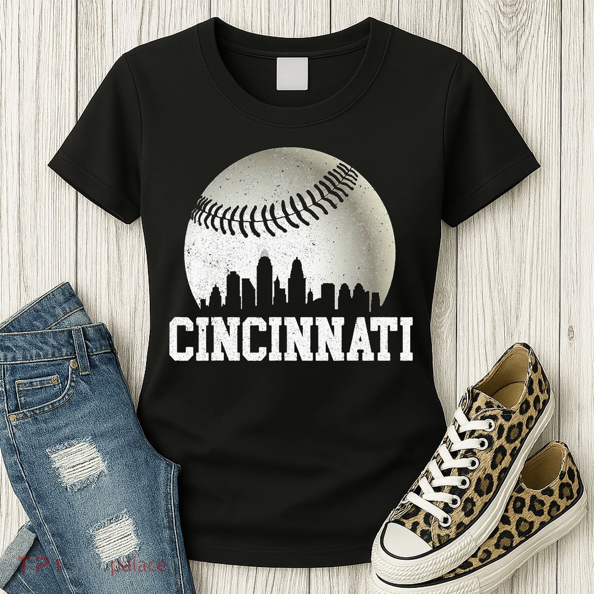 Cincinnati Skyline City Baseball Met At Women's T-Shirt