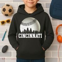 Cincinnati Skyline City Baseball Met At Kids Hoodie thumb 2