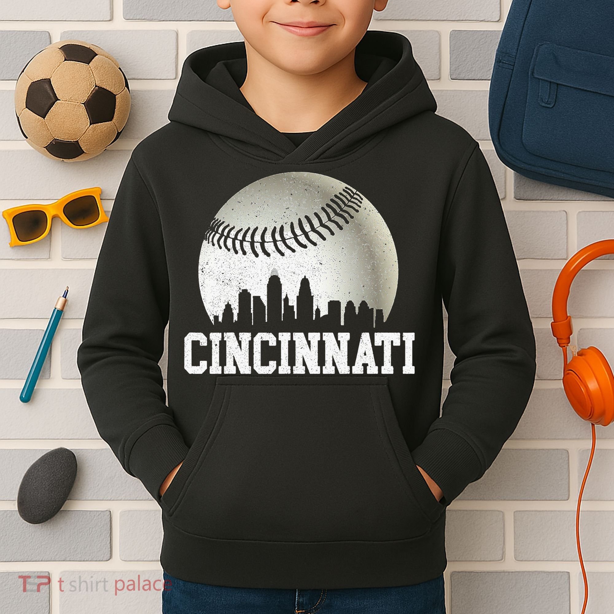 Cincinnati Skyline City Baseball Met At Kids Hoodie