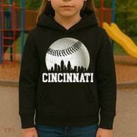 Cincinnati Skyline City Baseball Met At Kids Hoodie thumb 3