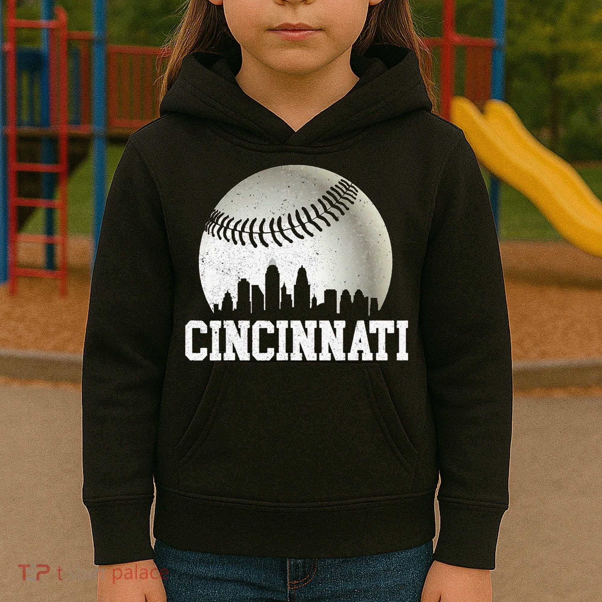 Cincinnati Skyline City Baseball Met At Kids Hoodie