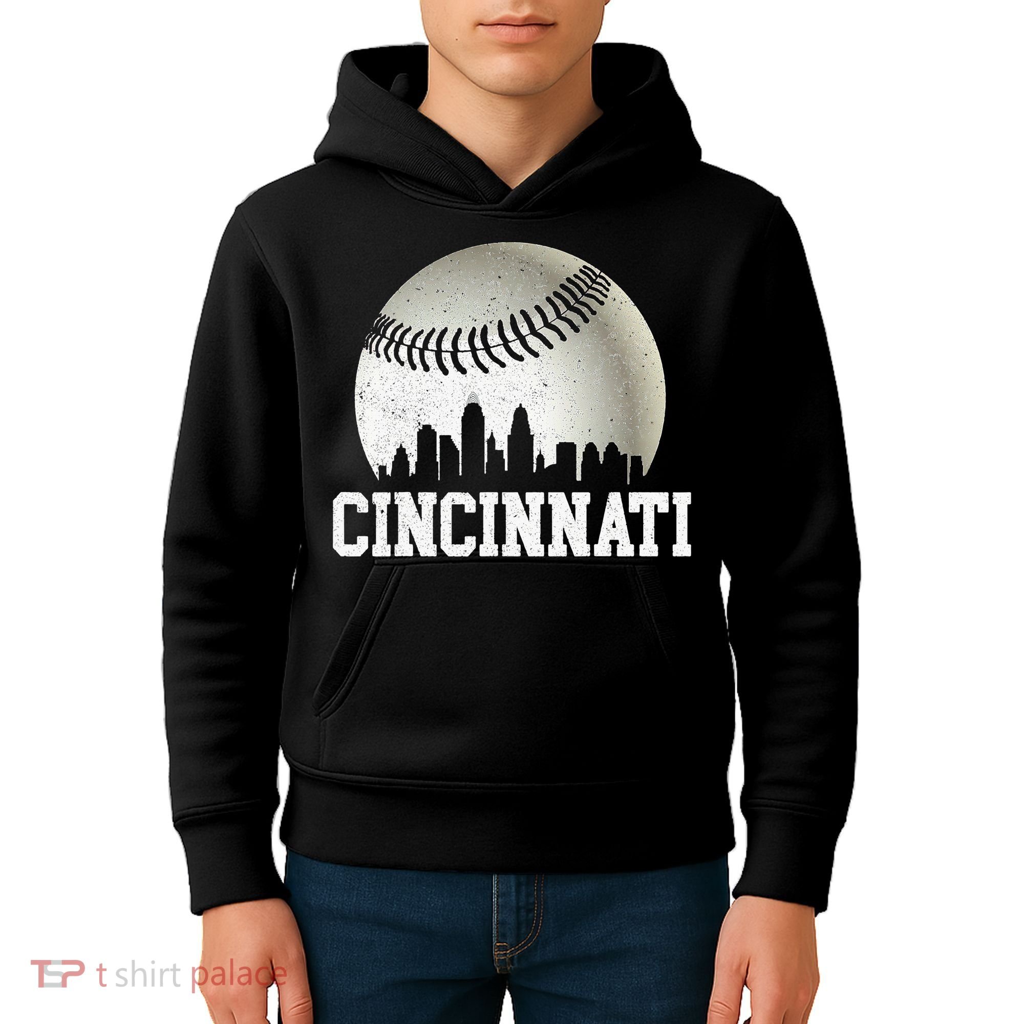 Cincinnati Skyline City Baseball Met At Kids Hoodie