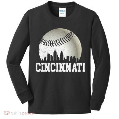 Cincinnati Skyline City Baseball Met At Kids Long Sleeve Shirt