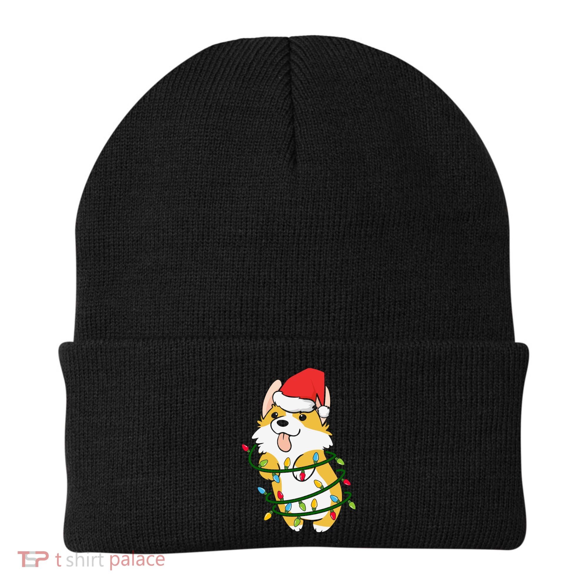 Corgi Santa Christmas Tree Lights Xmas Boys Corgmas Dog Beanie