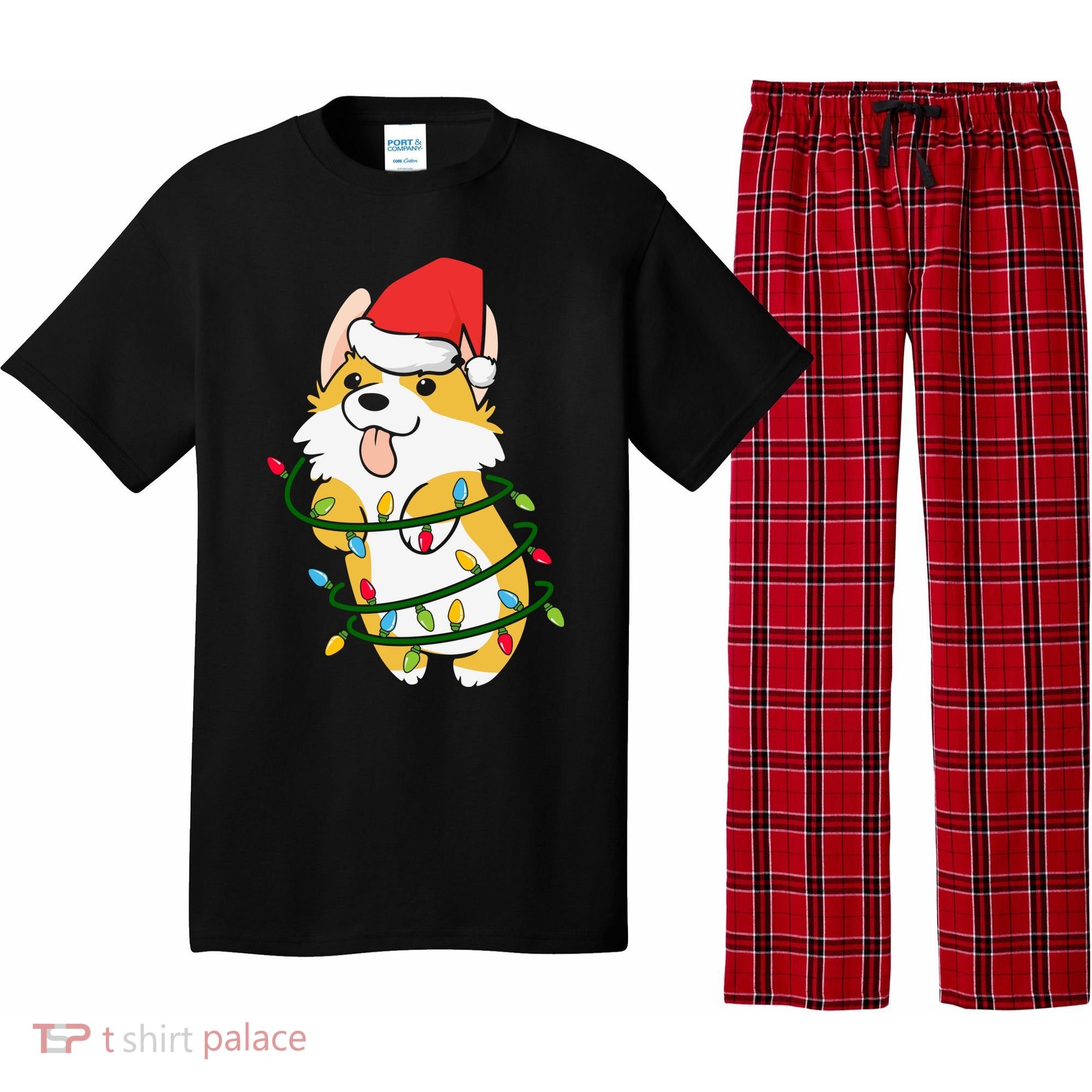 Corgi Santa Christmas Tree Lights Xmas Boys Corgmas Dog Pajama Set