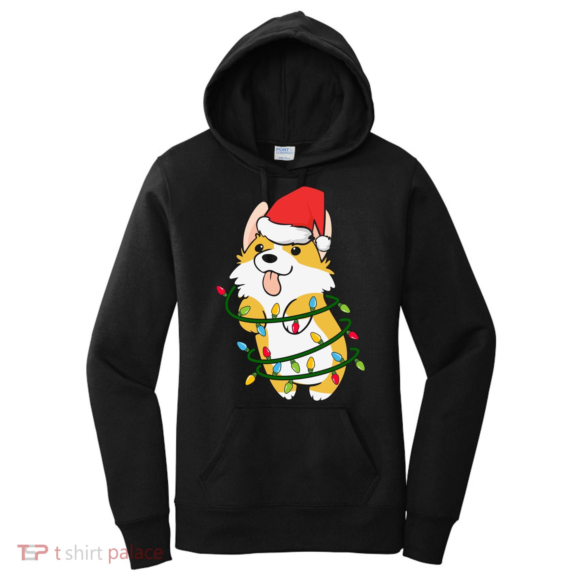 Corgi Santa Christmas Tree Lights Xmas Boys Corgmas Dog Women's Hoodie