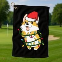 Corgi Santa Christmas Tree Lights Xmas Boys Corgmas Dog Golf Towel thumb 1