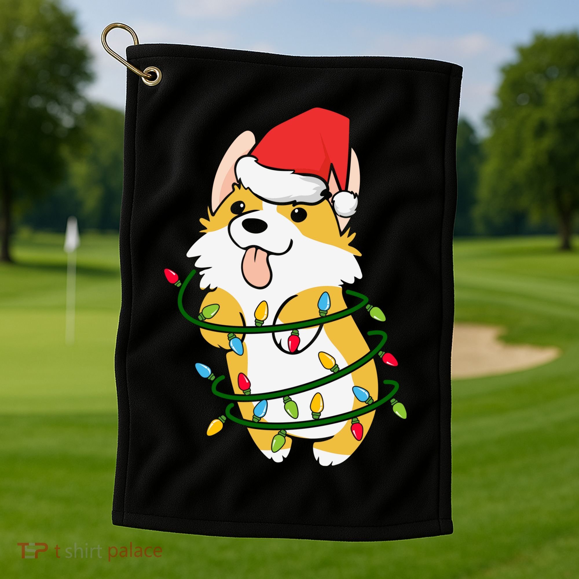 Corgi Santa Christmas Tree Lights Xmas Boys Corgmas Dog Golf Towel