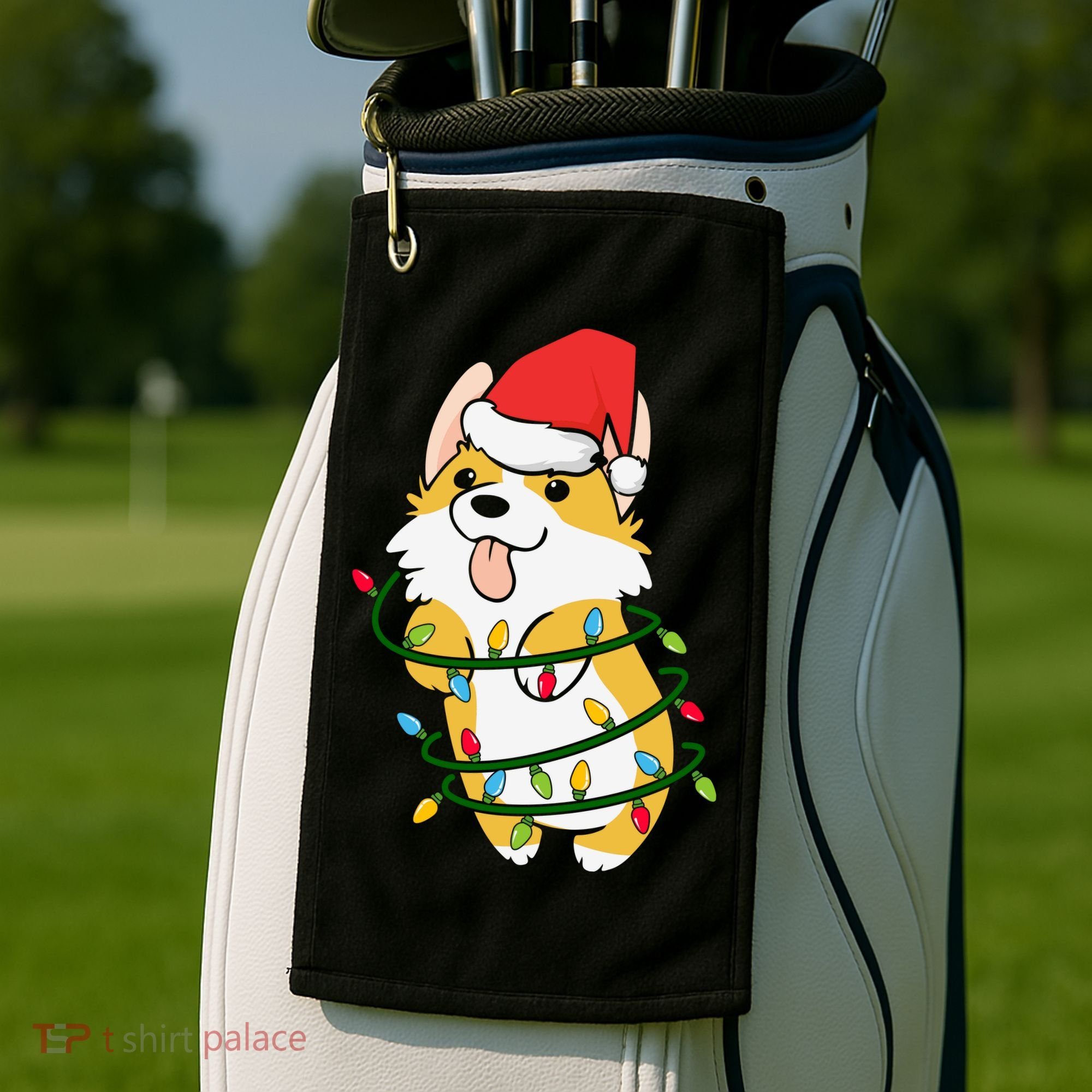 Corgi Santa Christmas Tree Lights Xmas Boys Corgmas Dog Golf Towel