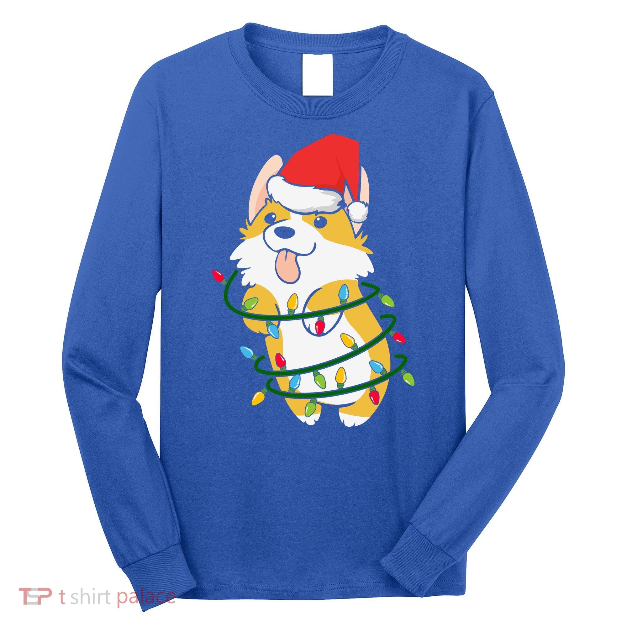 Corgi Santa Christmas Tree Lights Xmas Boys Corgmas Dog Long Sleeve Shirt