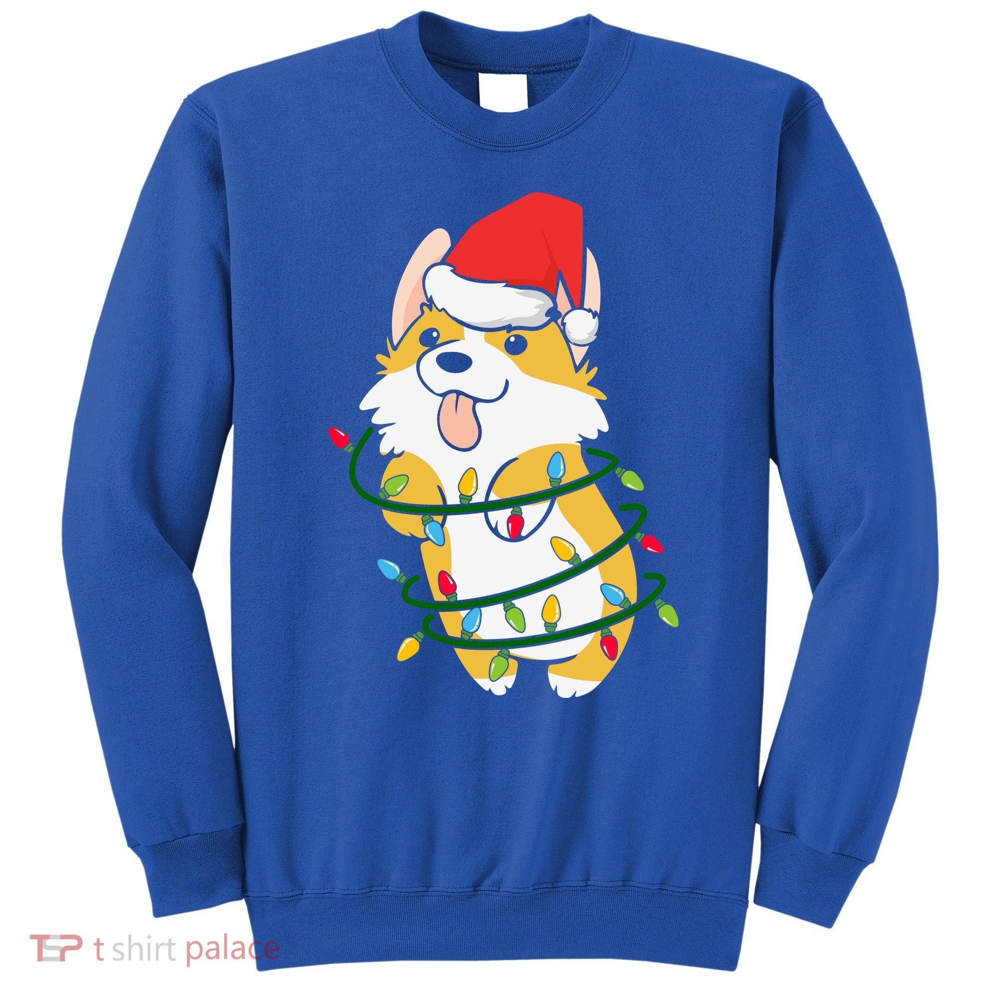 Corgi Santa Christmas Tree Lights Xmas Boys Corgmas Dog Sweatshirt