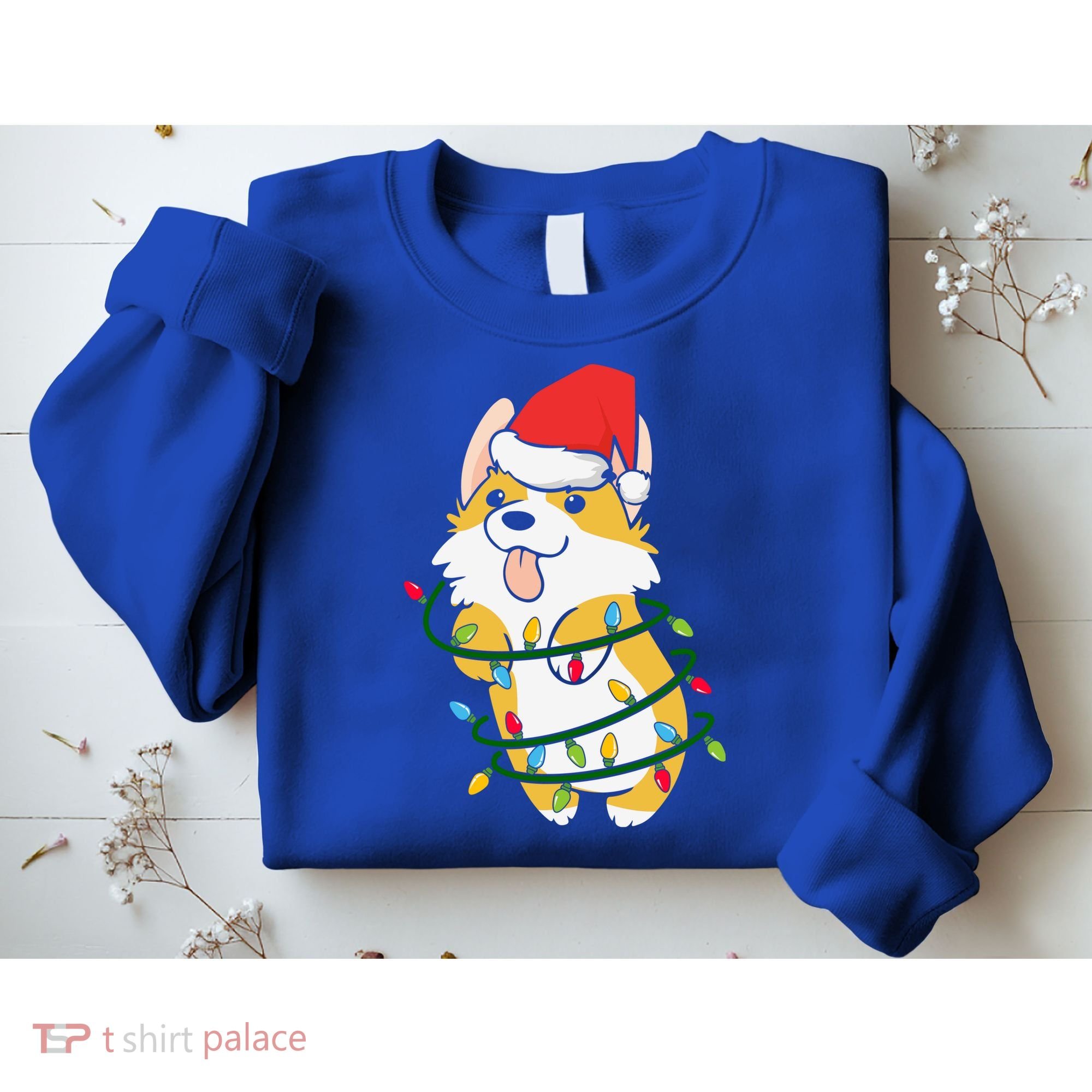 Corgi Santa Christmas Tree Lights Xmas Boys Corgmas Dog Sweatshirt