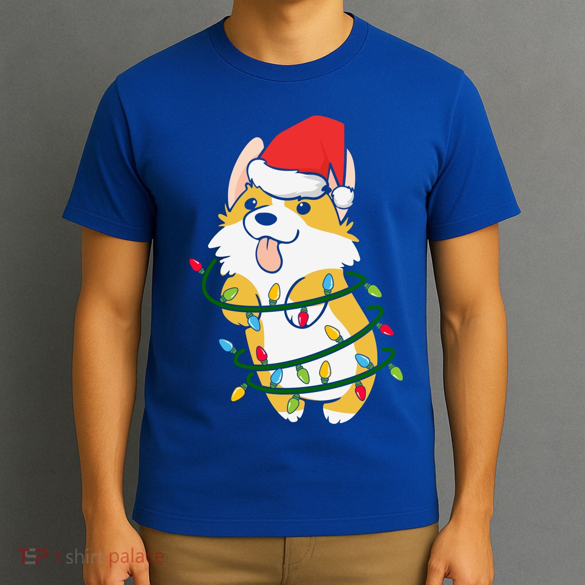 Corgi Santa Christmas Tree Lights Xmas Boys Corgmas Dog T-Shirt