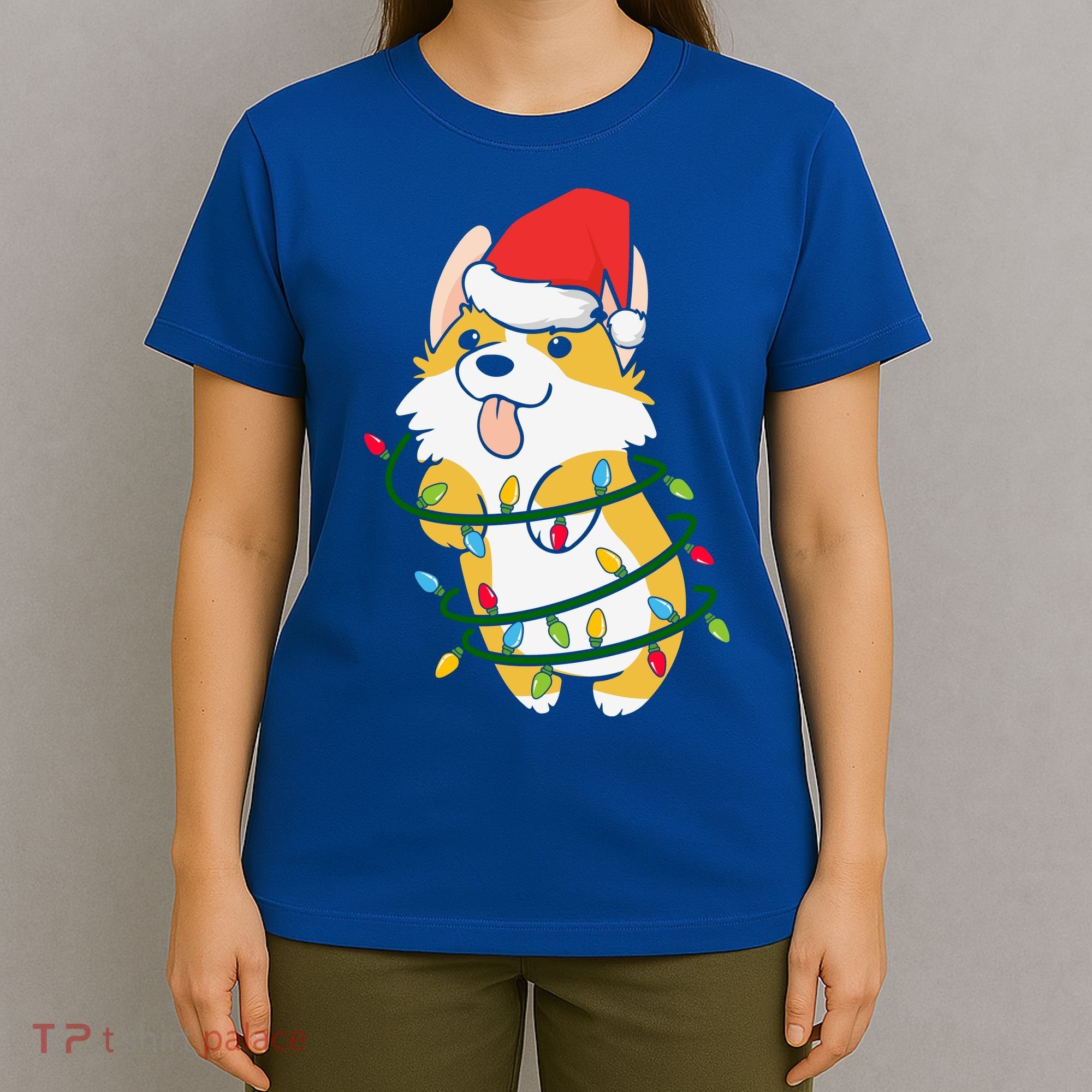Corgi Santa Christmas Tree Lights Xmas Boys Corgmas Dog T-Shirt