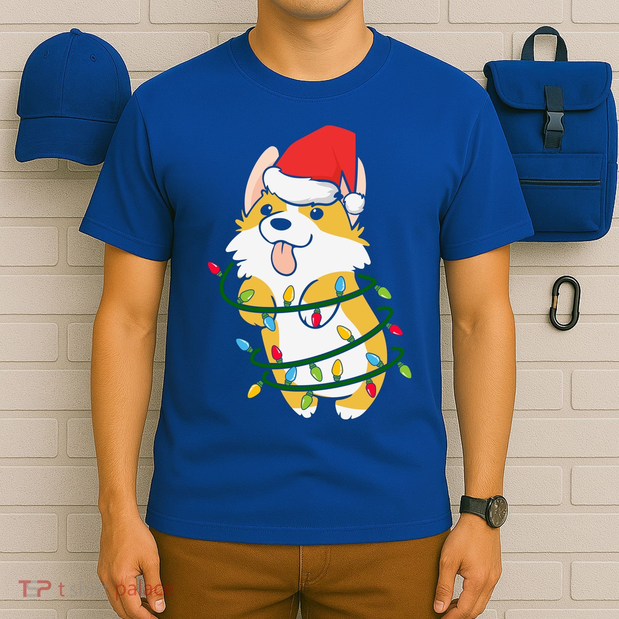 Corgi Santa Christmas Tree Lights Xmas Boys Corgmas Dog T-Shirt