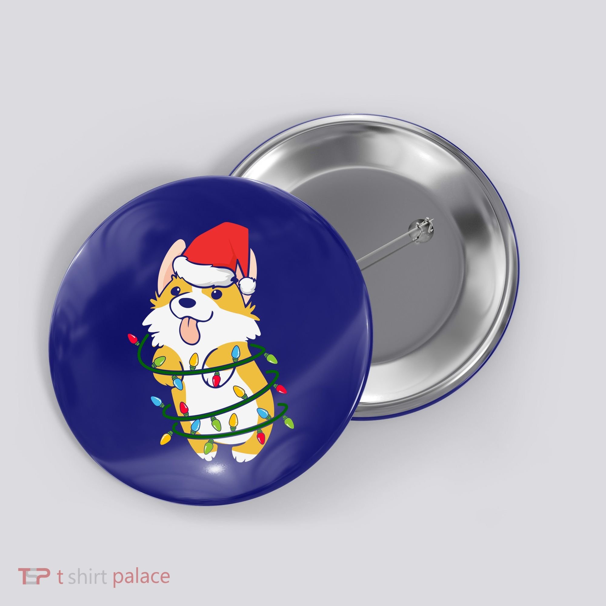 Corgi Santa Christmas Tree Lights Xmas Boys Corgmas Dog Button