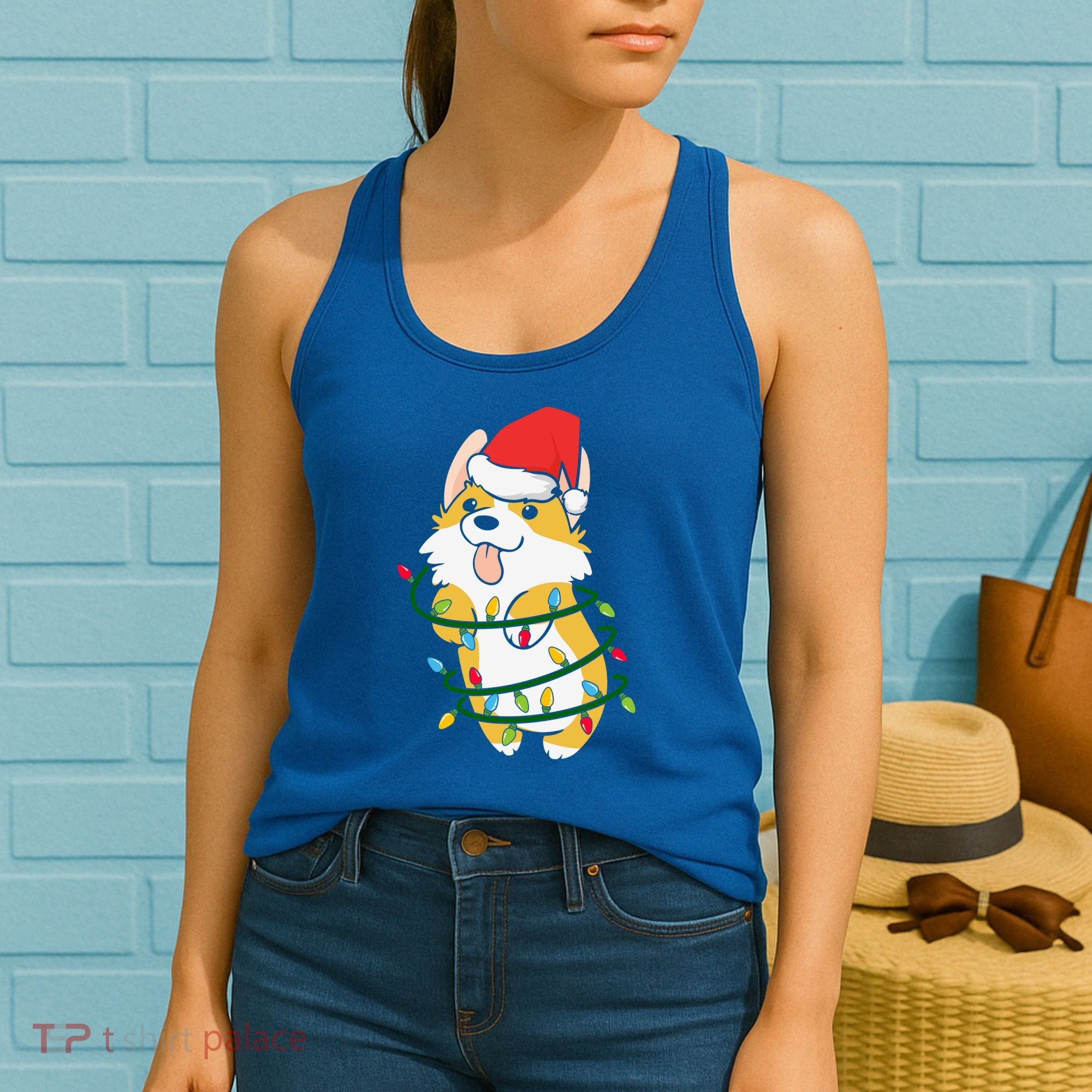 Corgi Santa Christmas Tree Lights Xmas Boys Corgmas Dog Women's Tank Top