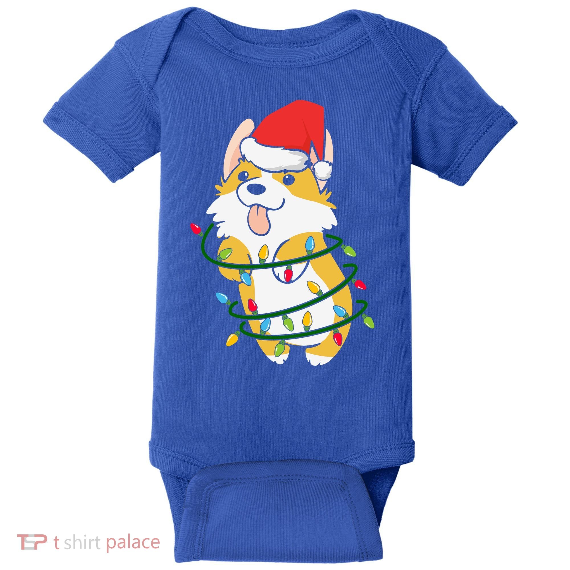 Corgi Santa Christmas Tree Lights Xmas Boys Corgmas Dog Baby Bodysuit