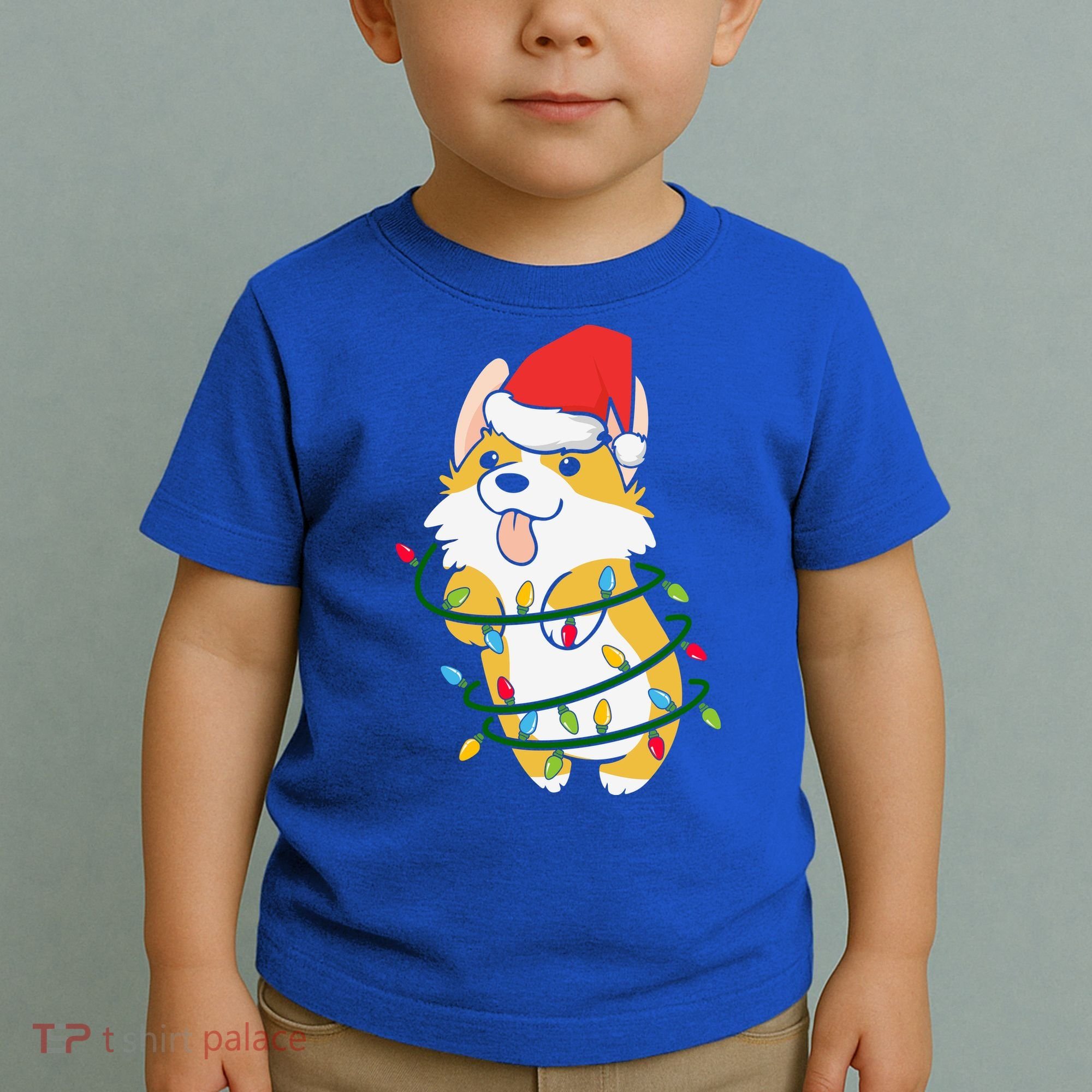 Corgi Santa Christmas Tree Lights Xmas Boys Corgmas Dog Toddler T-Shirt