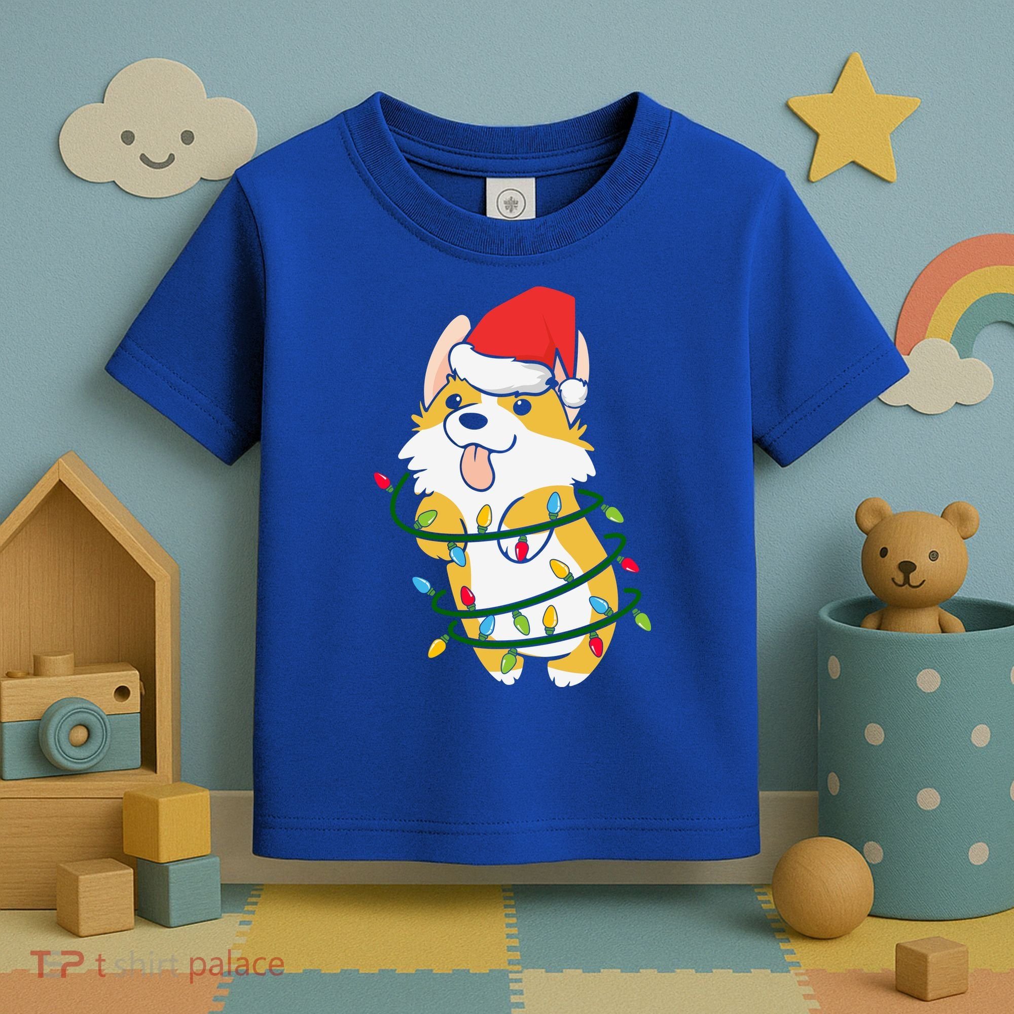 Corgi Santa Christmas Tree Lights Xmas Boys Corgmas Dog Toddler T-Shirt