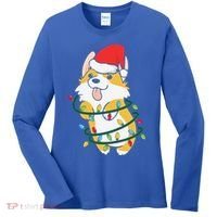 Corgi Santa Christmas Tree Lights Xmas Boys Corgmas Dog Women's Long Sleeve Shirt thumb 0