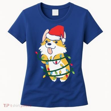 Corgi Santa Christmas Tree Lights Xmas Boys Corgmas Dog Women's T-Shirt