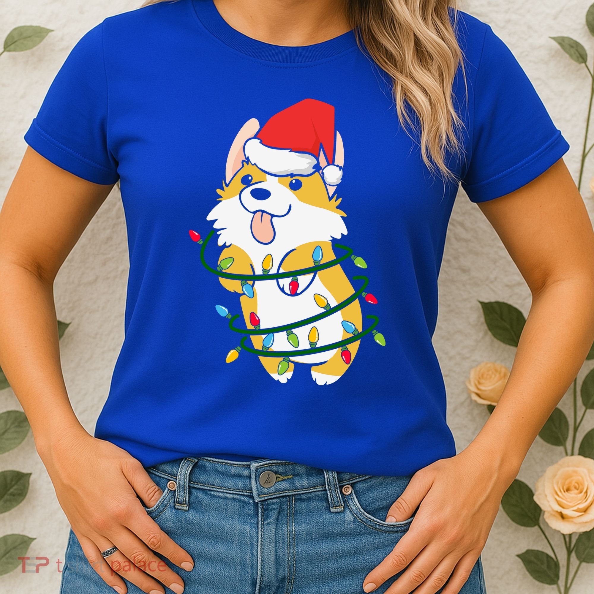 Corgi Santa Christmas Tree Lights Xmas Boys Corgmas Dog Women's T-Shirt