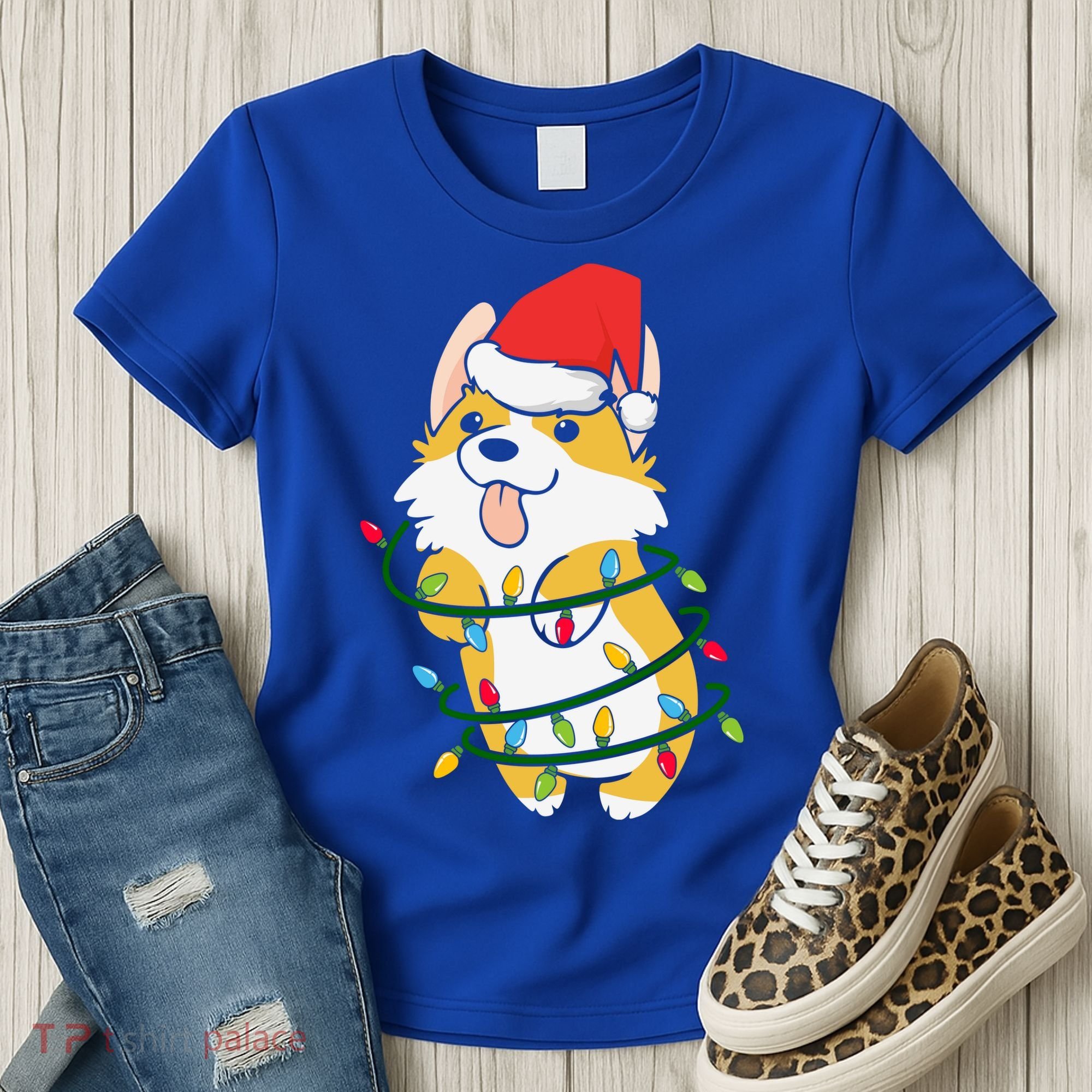 Corgi Santa Christmas Tree Lights Xmas Boys Corgmas Dog Women's T-Shirt