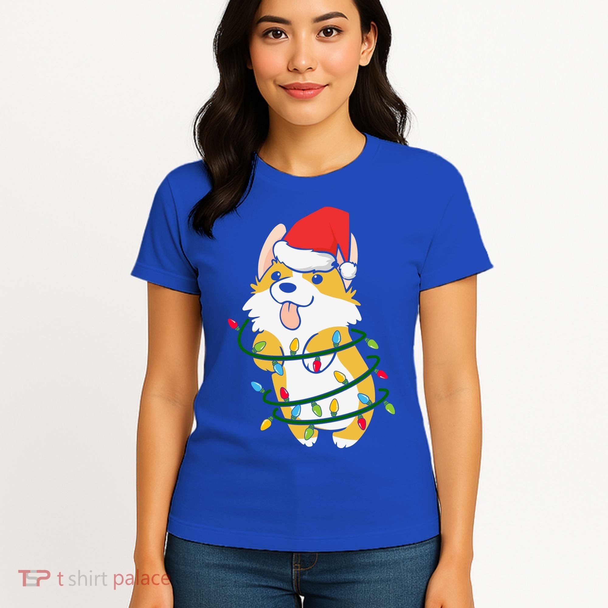 Corgi Santa Christmas Tree Lights Xmas Boys Corgmas Dog Women's T-Shirt