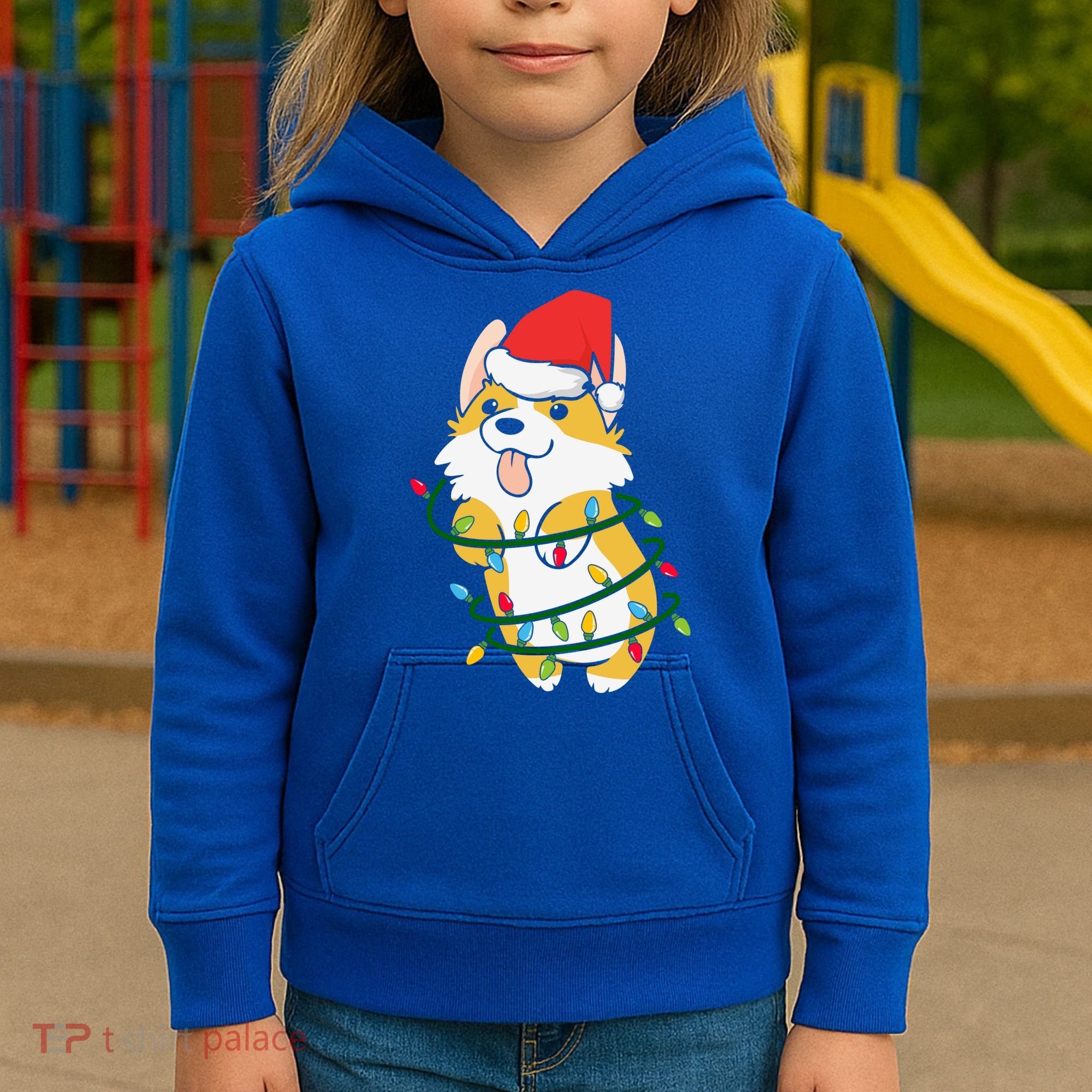 Corgi Santa Christmas Tree Lights Xmas Boys Corgmas Dog Kids Hoodie