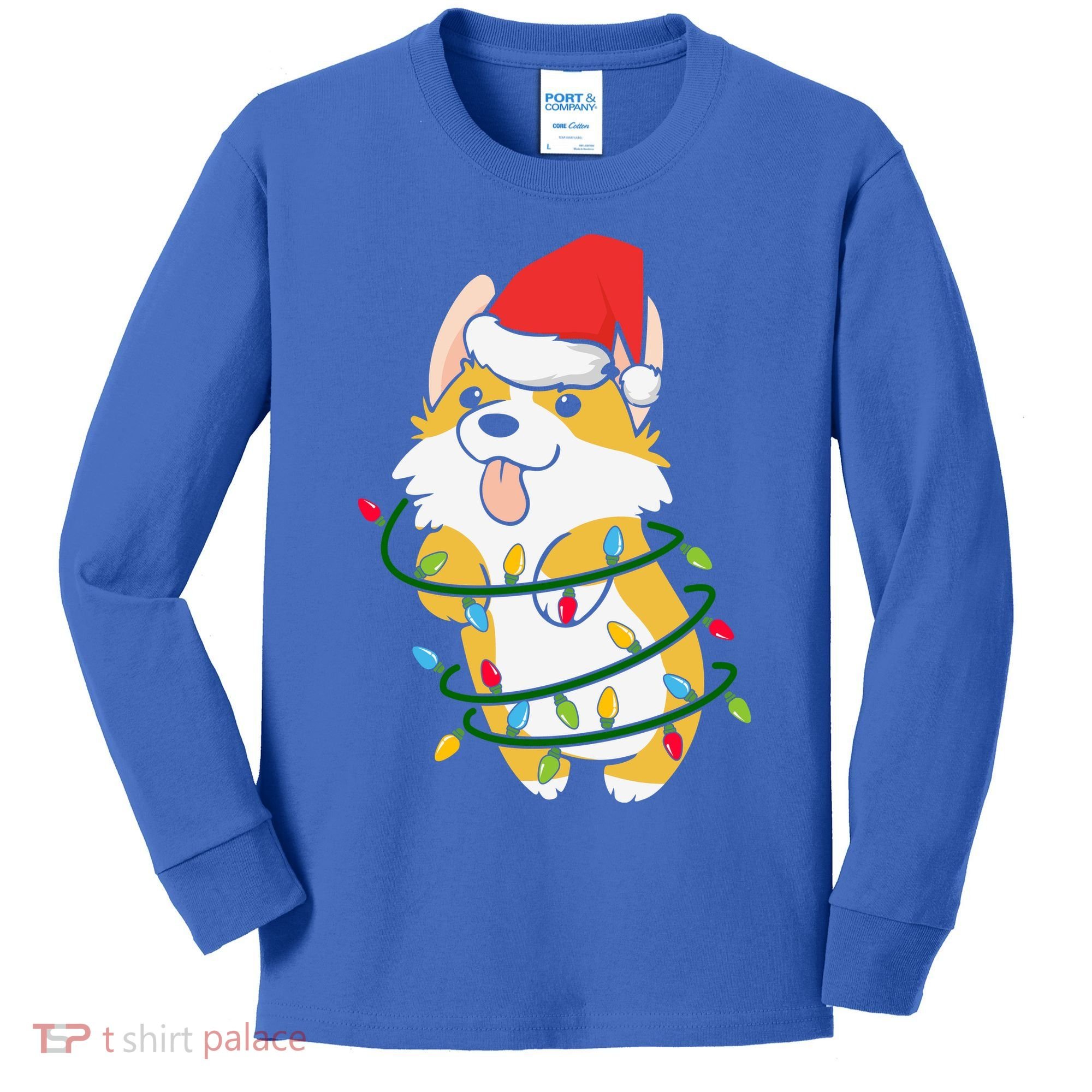 Corgi Santa Christmas Tree Lights Xmas Boys Corgmas Dog Kids Long Sleeve Shirt