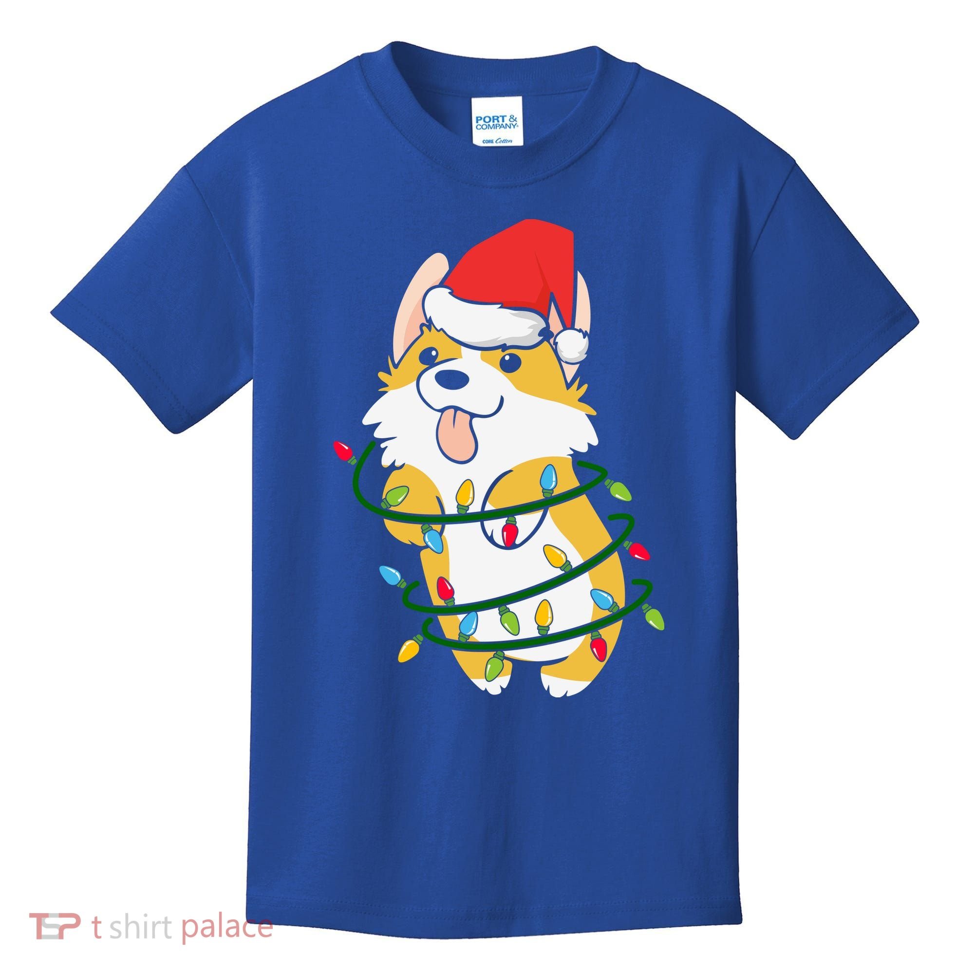 Corgi Santa Christmas Tree Lights Xmas Boys Corgmas Dog Kids T-Shirt