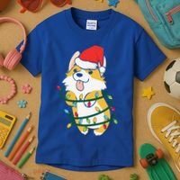 Corgi Santa Christmas Tree Lights Xmas Boys Corgmas Dog Kids T-Shirt thumb 3
