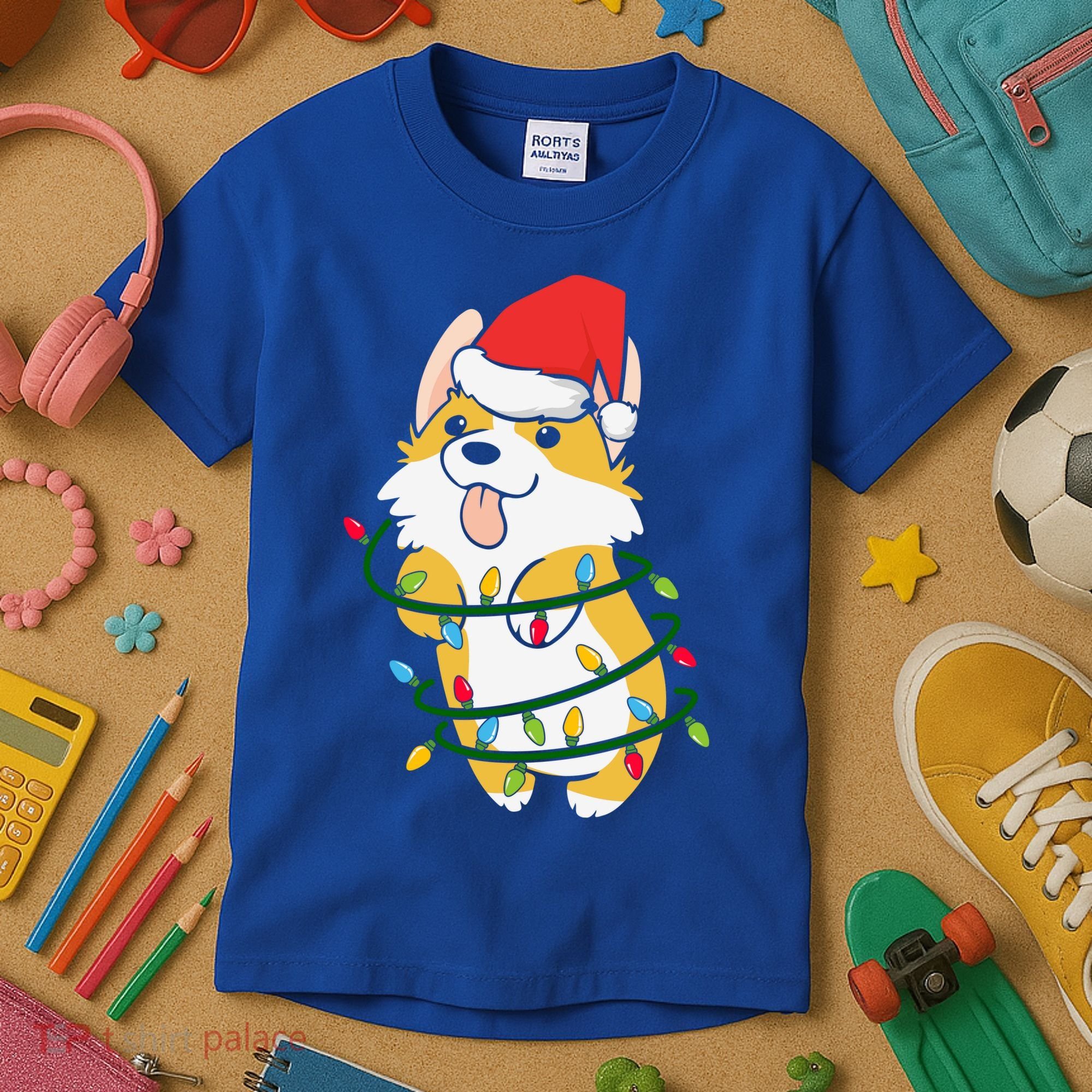 Corgi Santa Christmas Tree Lights Xmas Boys Corgmas Dog Kids T-Shirt