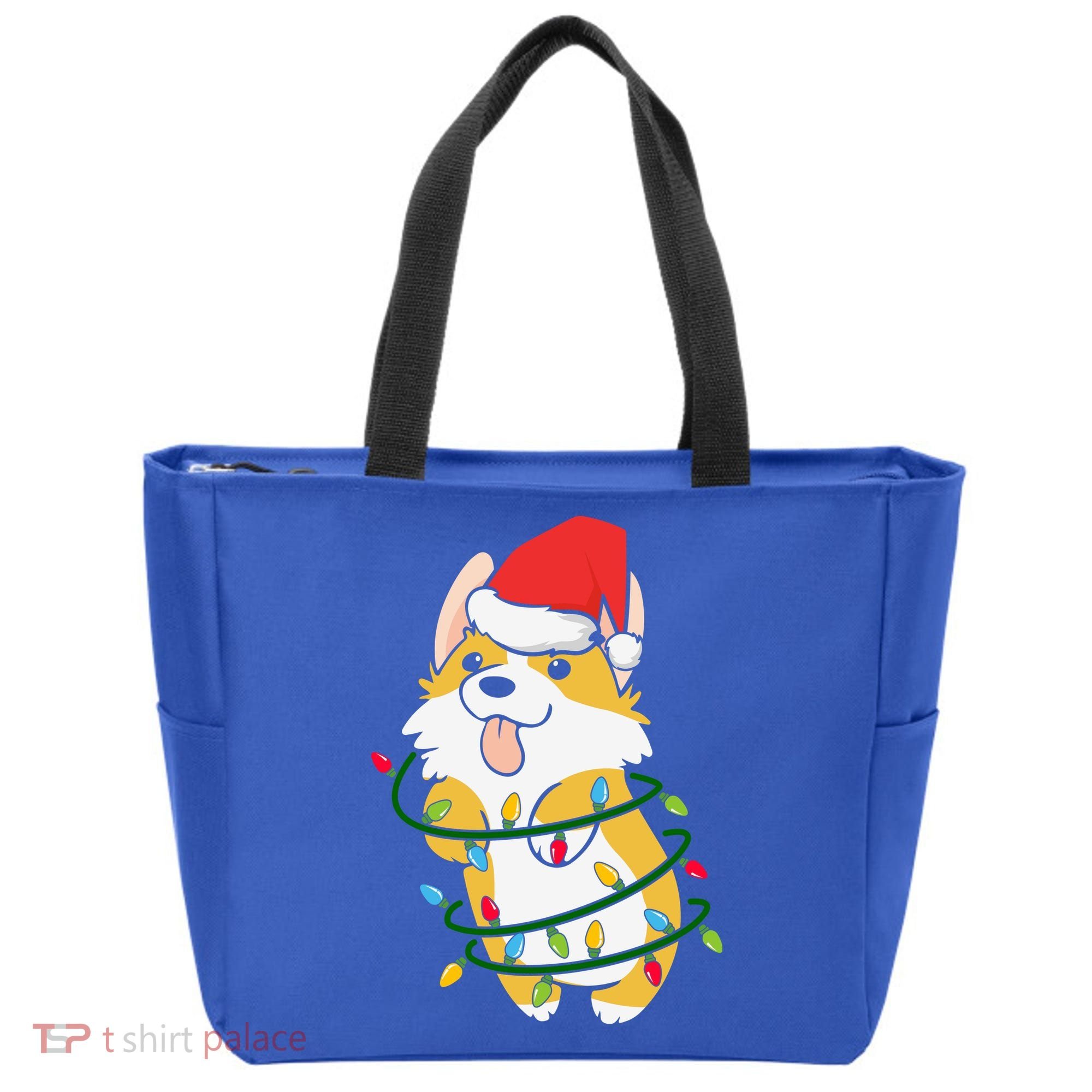 Corgi Santa Christmas Tree Lights Xmas Boys Corgmas Dog Tote Bag