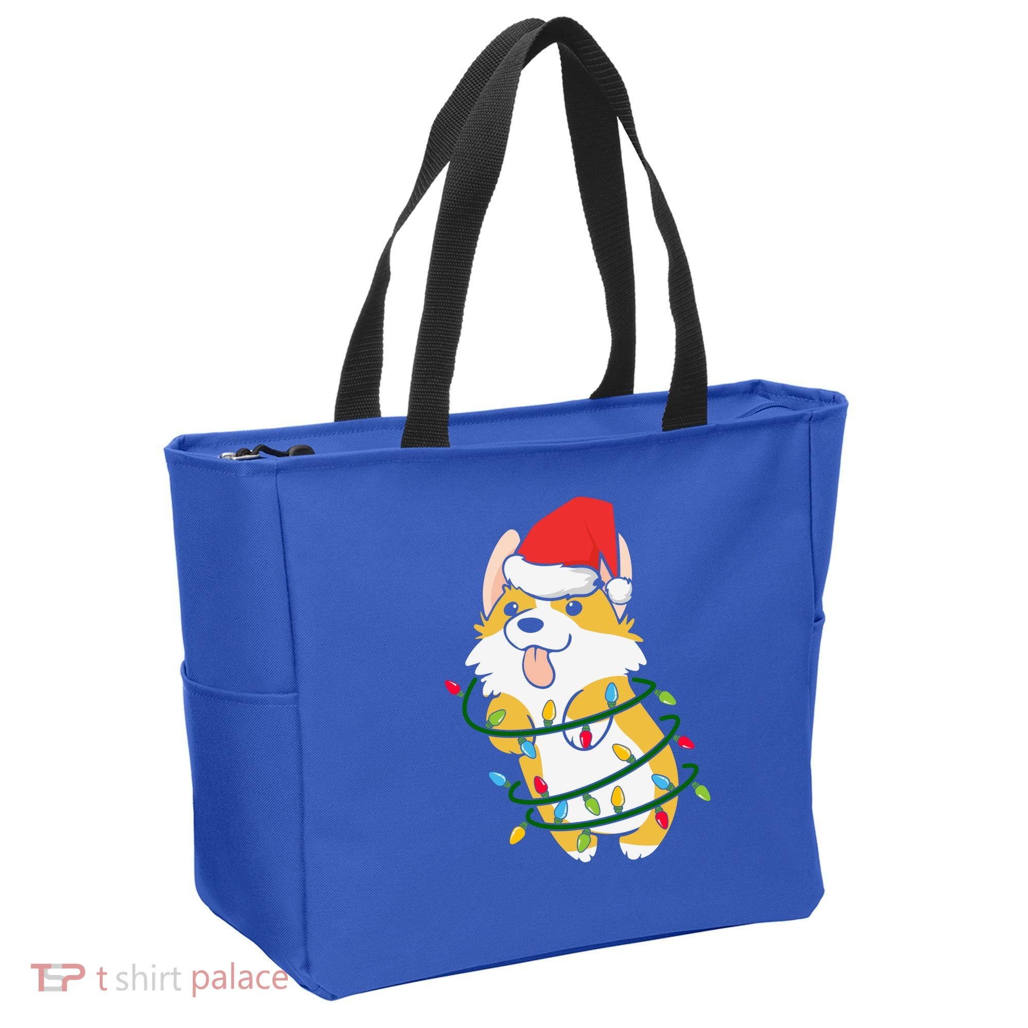 Corgi Santa Christmas Tree Lights Xmas Boys Corgmas Dog Tote Bag