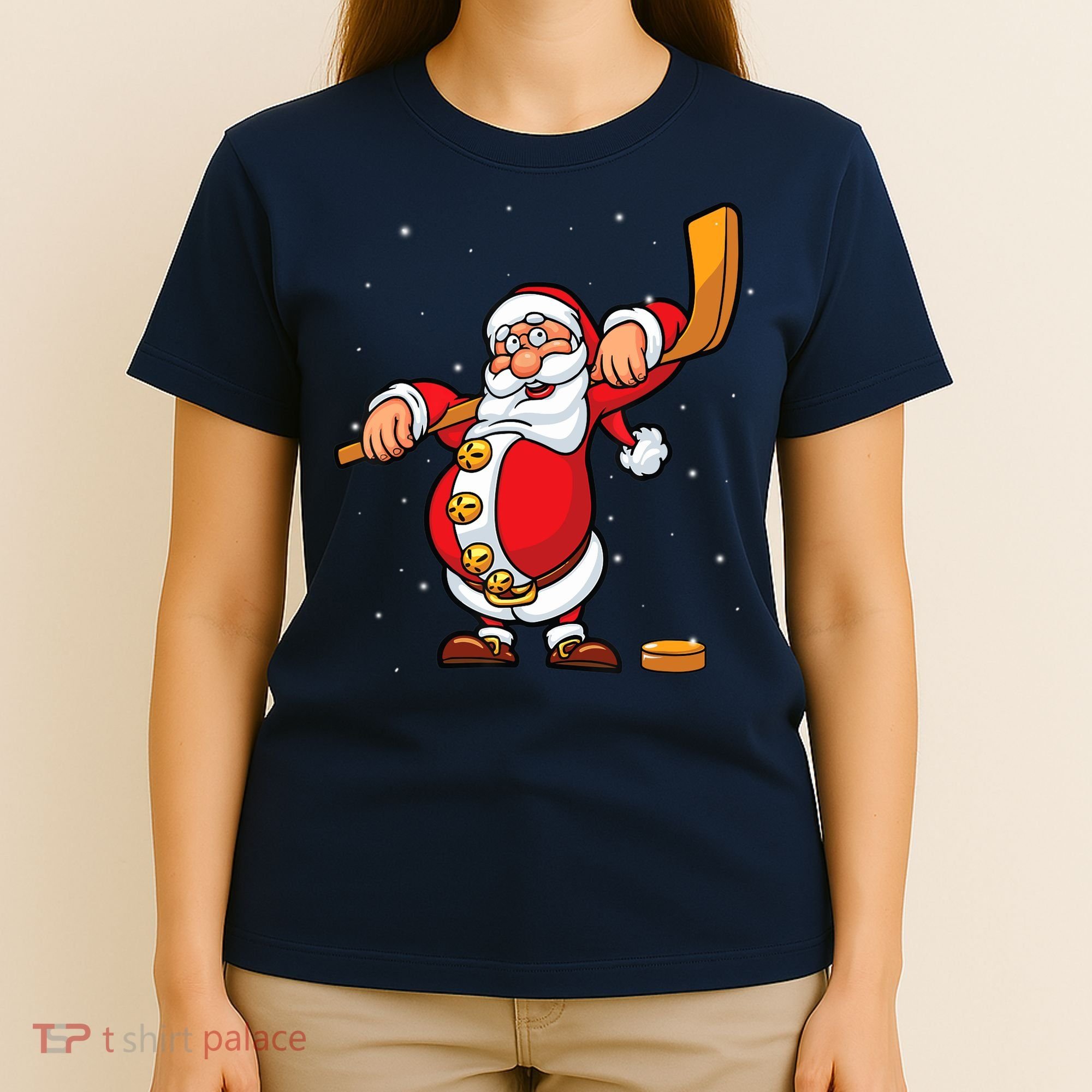 Christmas Santa Claus Ice Hockey Gifts Boys Teens T-Shirt