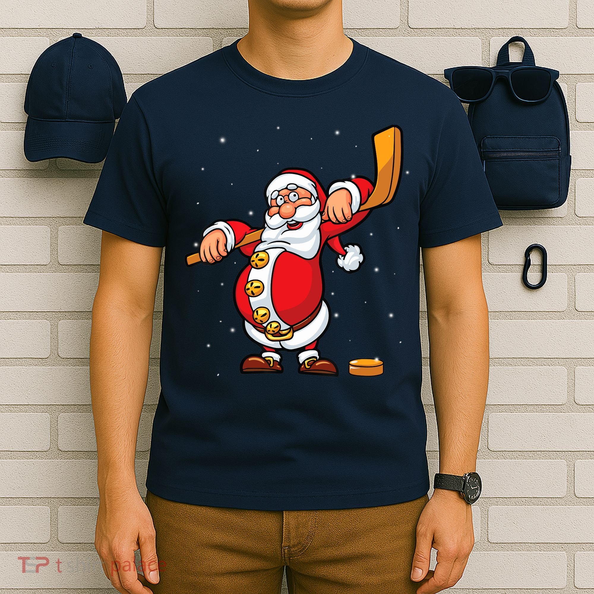 Christmas Santa Claus Ice Hockey Gifts Boys Teens T-Shirt