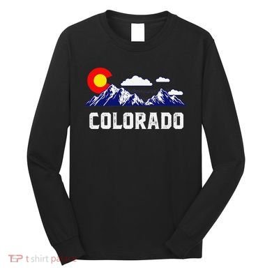 Colorado State Denver Map Flag CO Souvenir Mountain Long Sleeve Shirt
