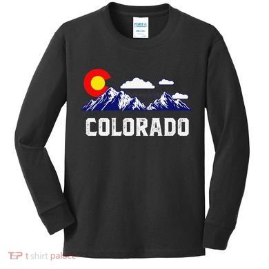 Colorado State Denver Map Flag CO Souvenir Mountain Kids Long Sleeve Shirt