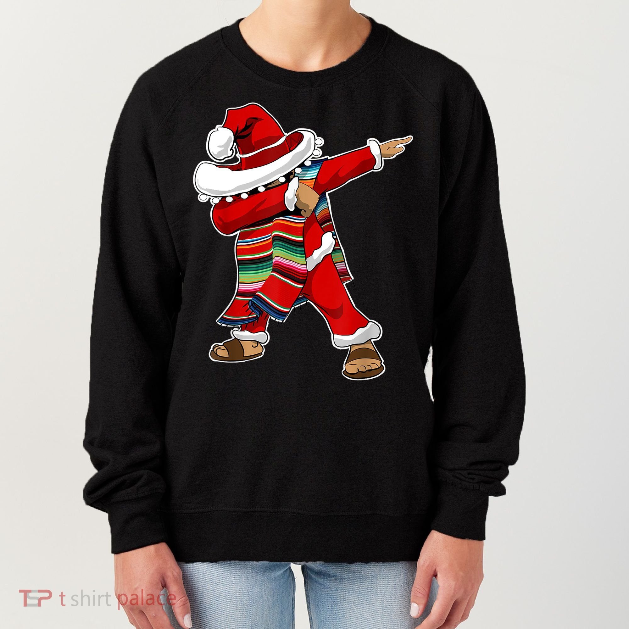 Christmas Sombrero Dabbing Mexican Serape Poncho Santa TShirt Women's Sweatshirt