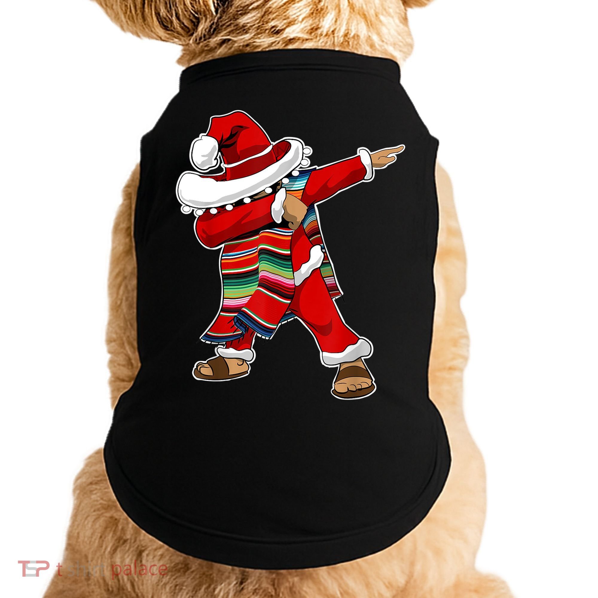 Christmas Sombrero Dabbing Mexican Serape Poncho Santa TShirt Doggie Tank