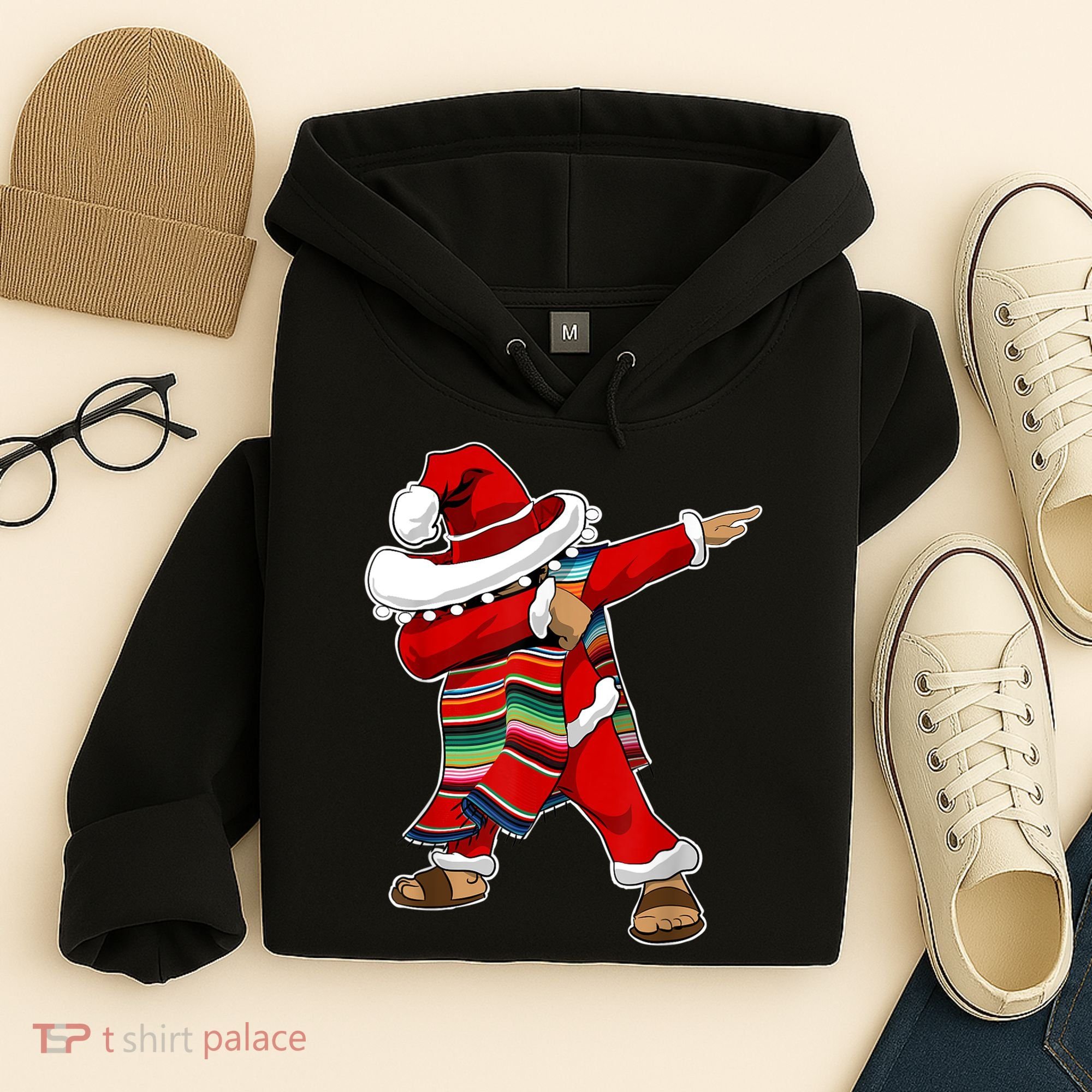 Christmas Sombrero Dabbing Mexican Serape Poncho Santa TShirt Hoodie