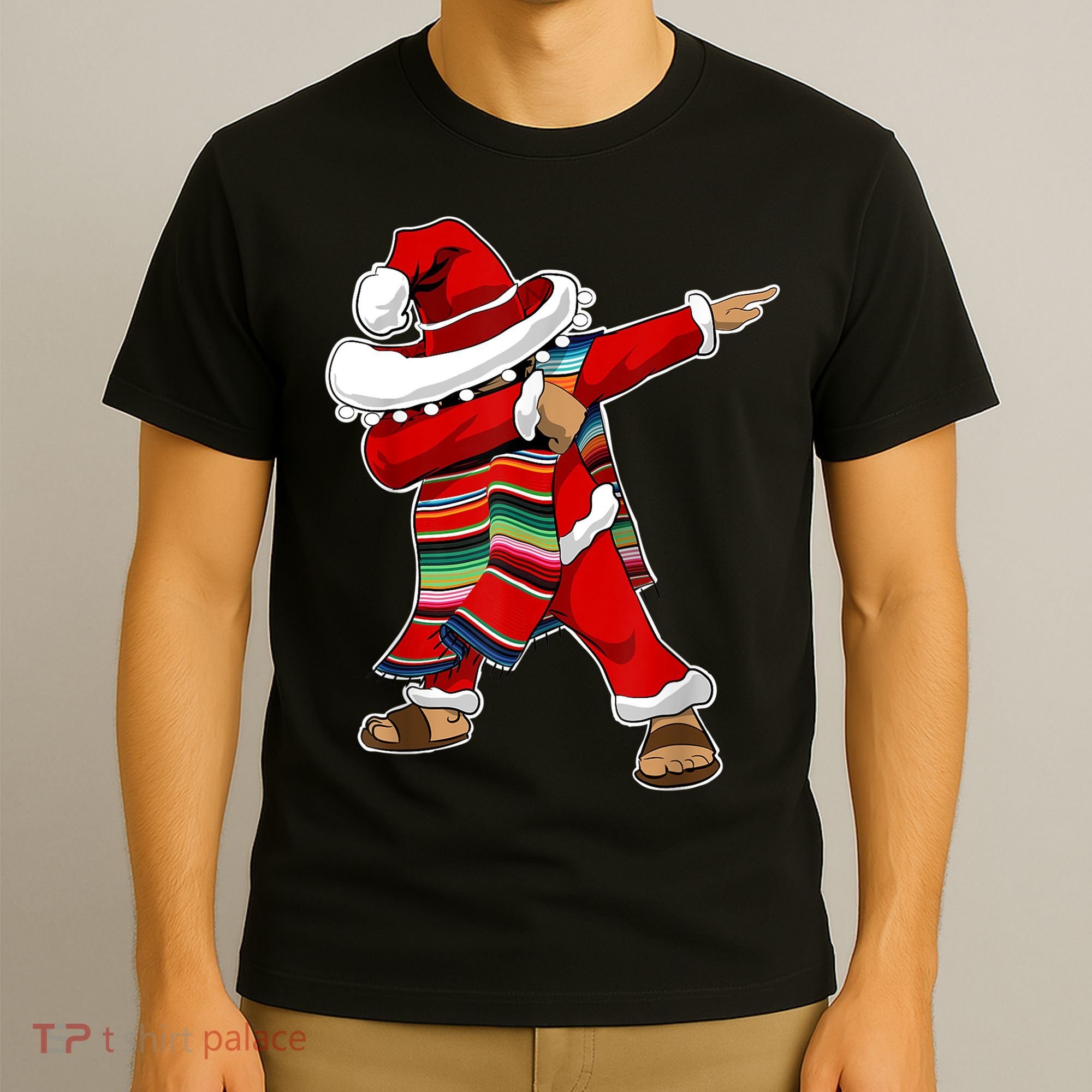 Christmas Sombrero Dabbing Mexican Serape Poncho Santa TShirt T-Shirt