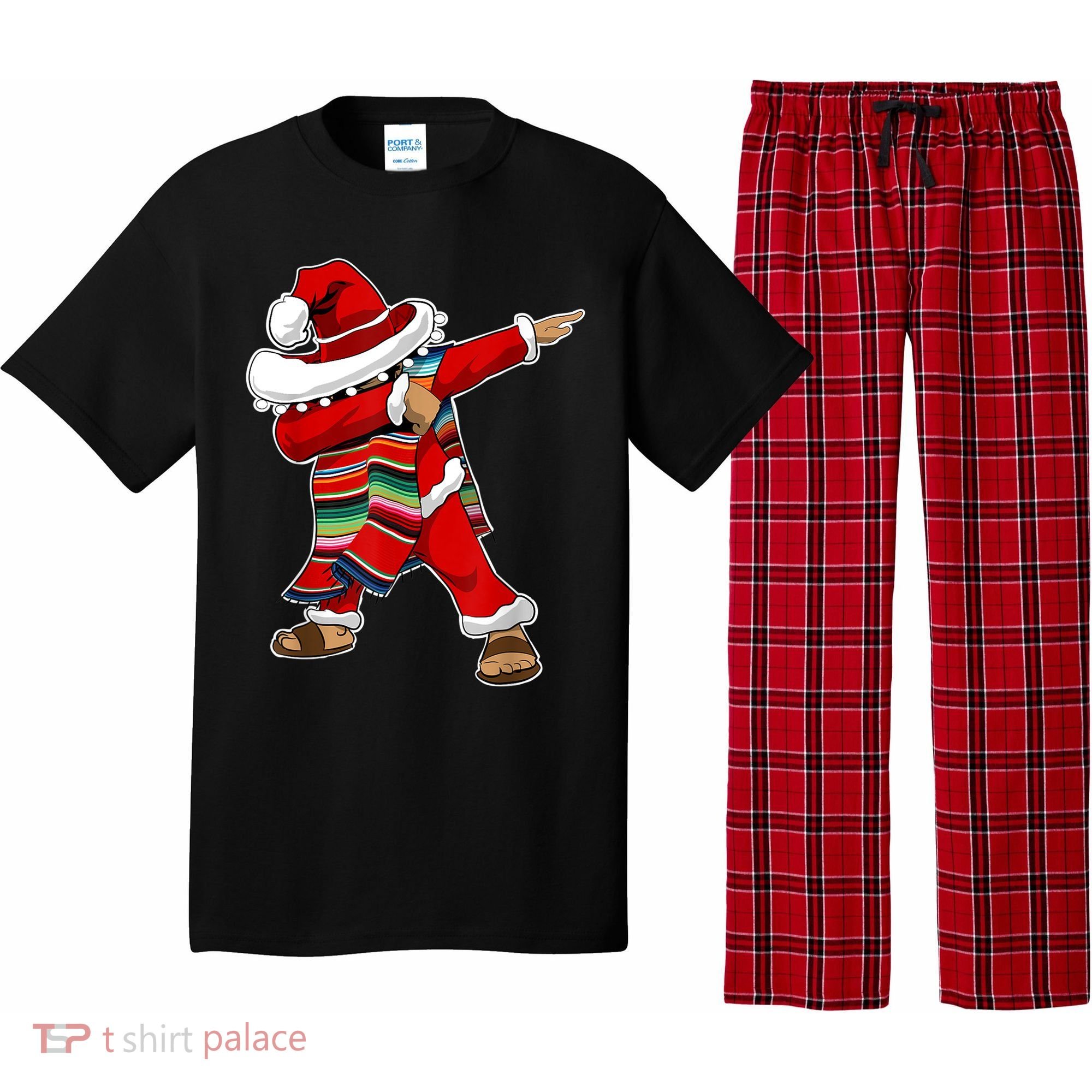 Christmas Sombrero Dabbing Mexican Serape Poncho Santa TShirt Pajama Set