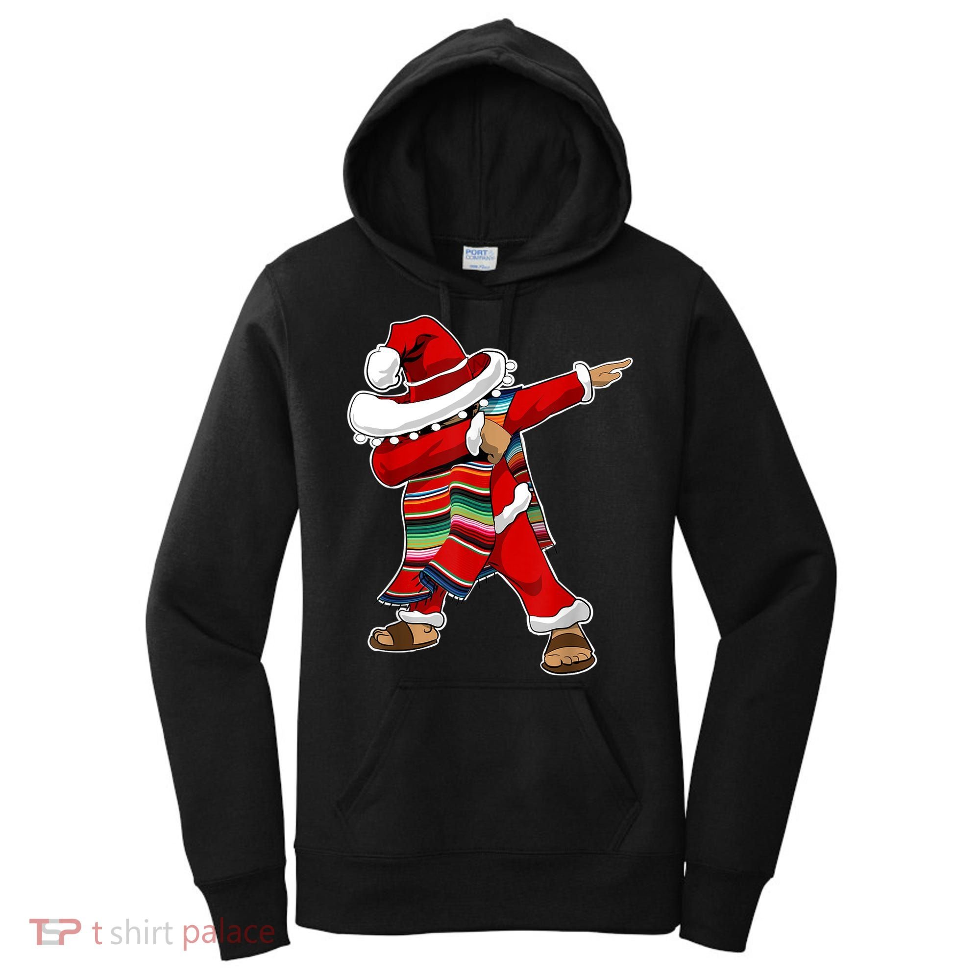 Christmas Sombrero Dabbing Mexican Serape Poncho Santa TShirt Women's Hoodie
