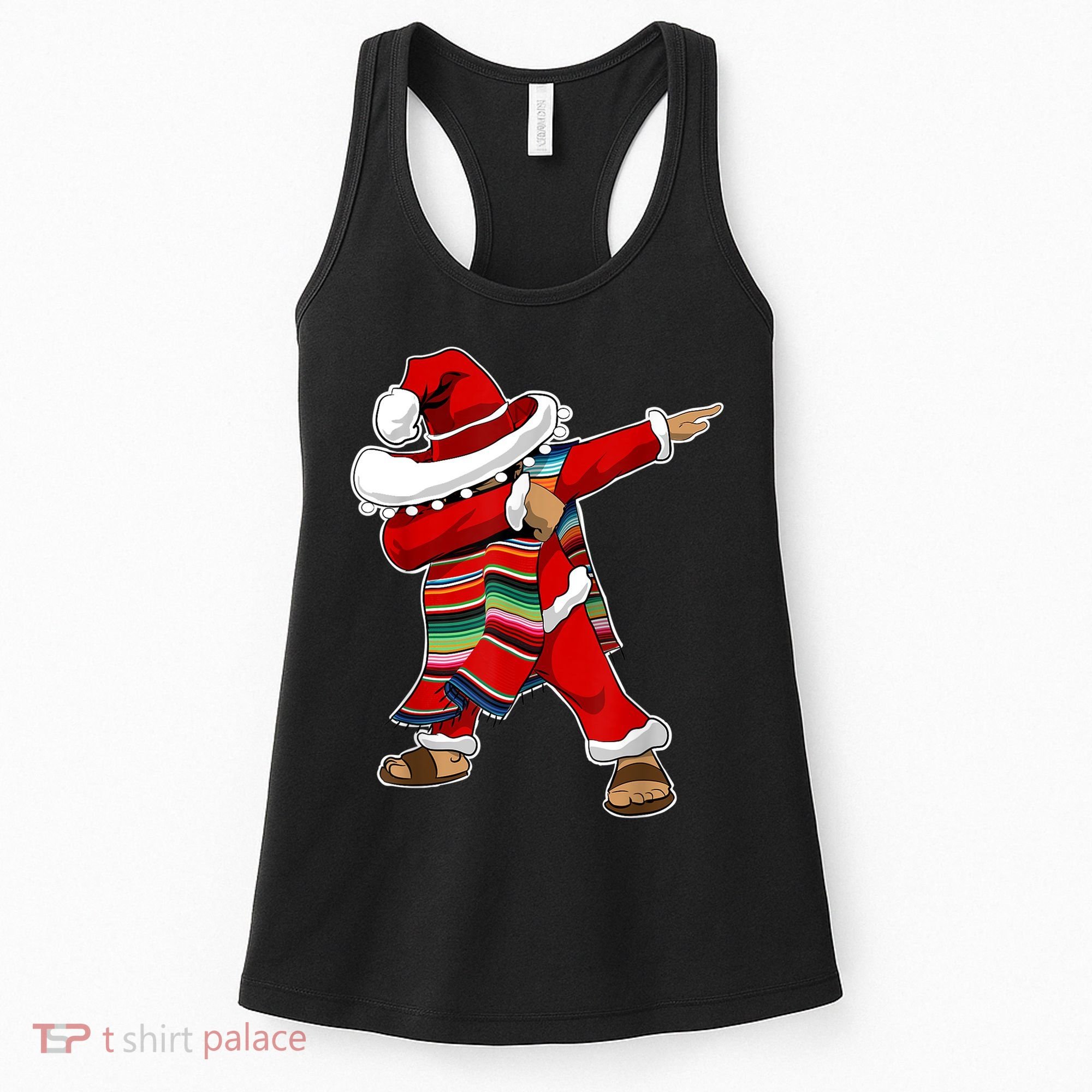 Christmas Sombrero Dabbing Mexican Serape Poncho Santa TShirt Women's Tank Top