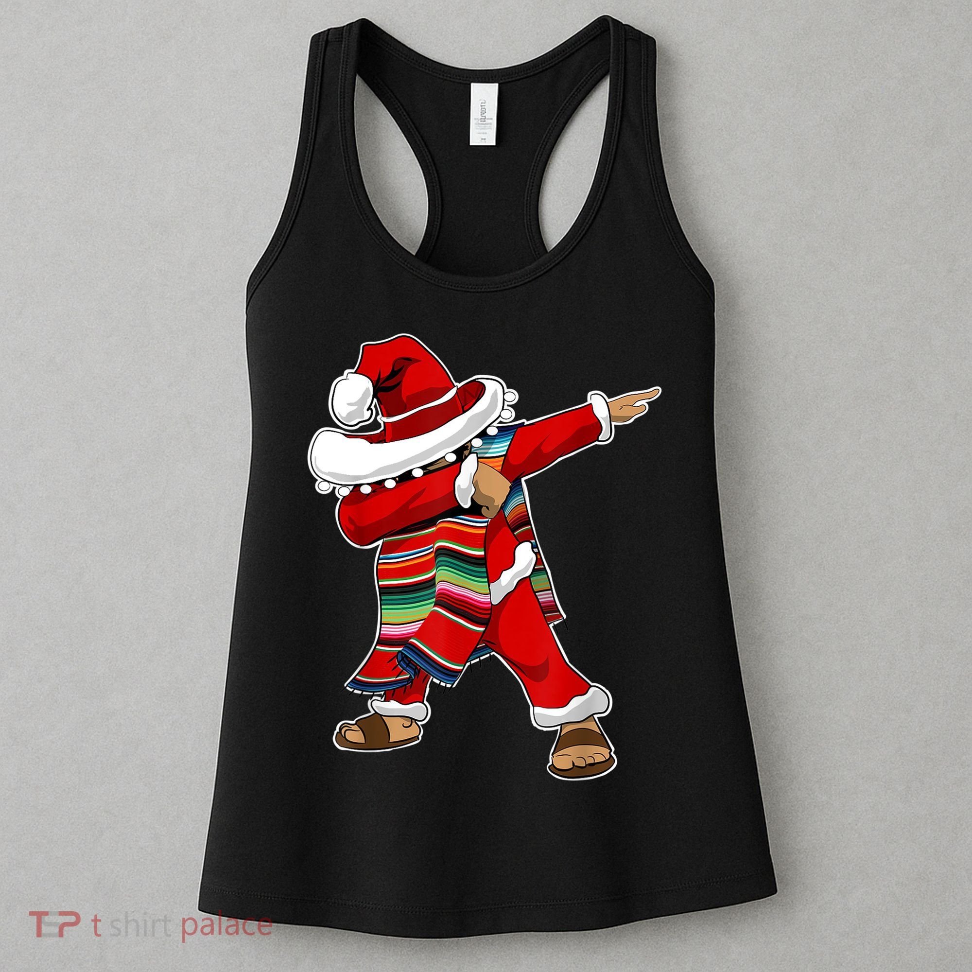 Christmas Sombrero Dabbing Mexican Serape Poncho Santa TShirt Women's Tank Top