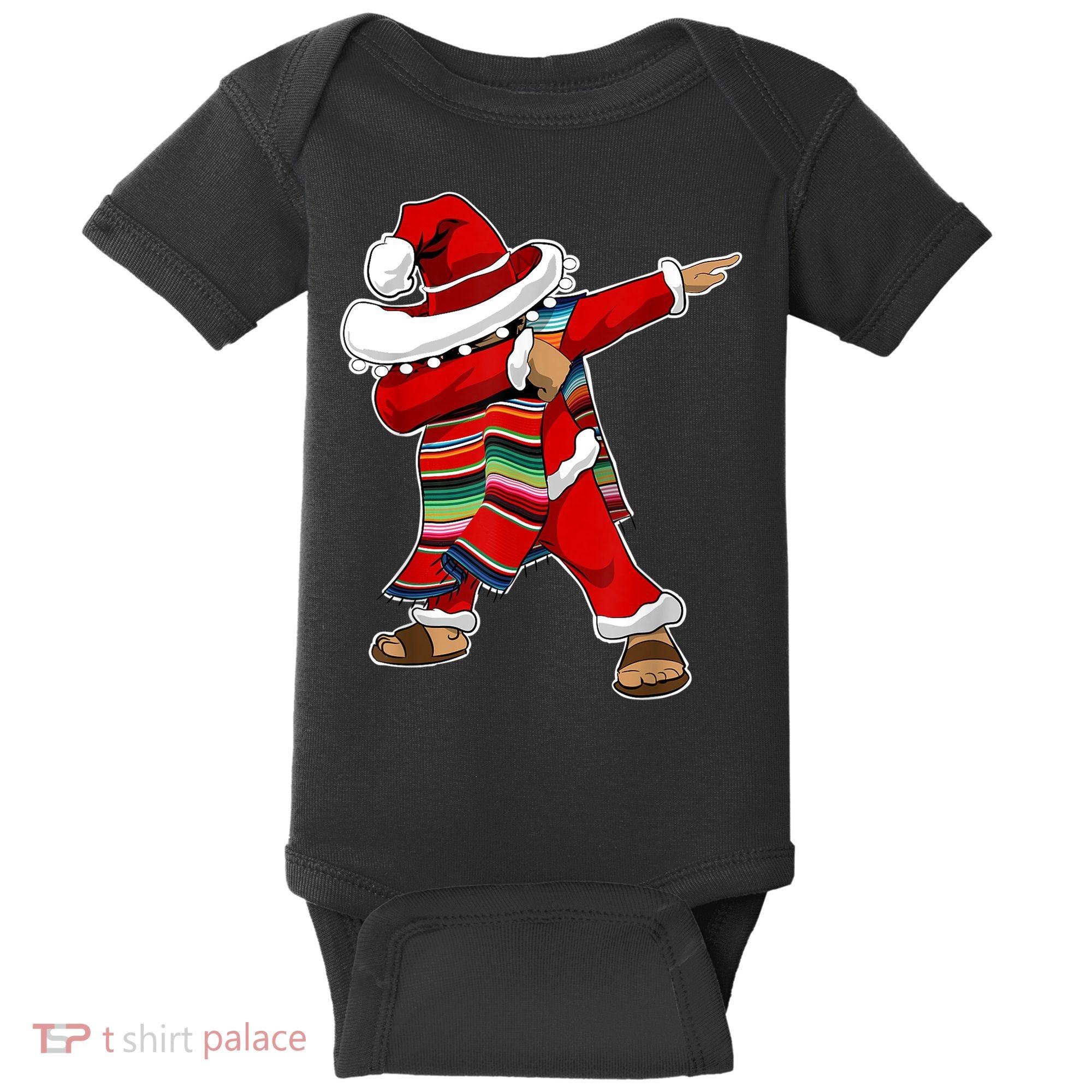 Christmas Sombrero Dabbing Mexican Serape Poncho Santa TShirt Baby Bodysuit